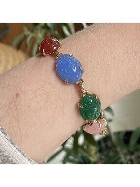 RETRO Mid-Century Modern Vintage Glass Scarab Bracelet Egyptian Revival